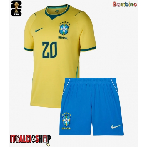 Brasile Lucas Paqueta #20 Prima Maglia Bambino Mondiali 2026 Manica Corta (+ Pantaloni corti)